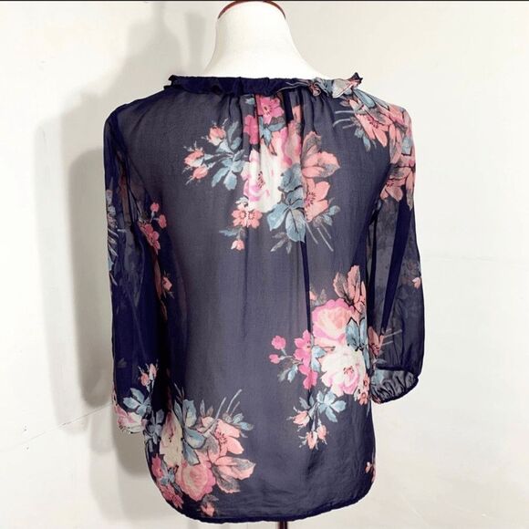 Anthropologie Leifsdottir Blue Floral Silk Top Size 8 - Picture 4 of 8